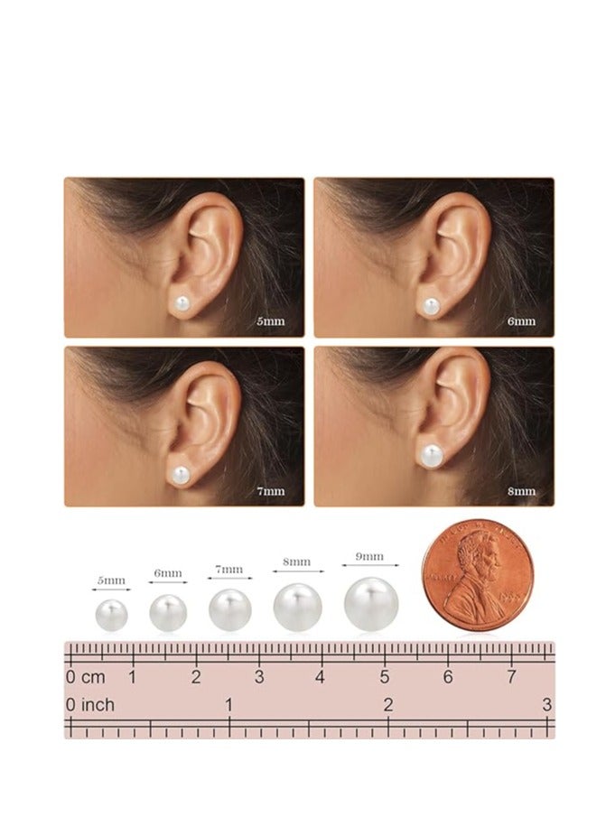 Hain 8MM Freshwater Pearl Stud Earrings for Women, Hypoallergenic 18K Gold Vermeil Earrings Studs with Genuine Round White Pearls - Image 4