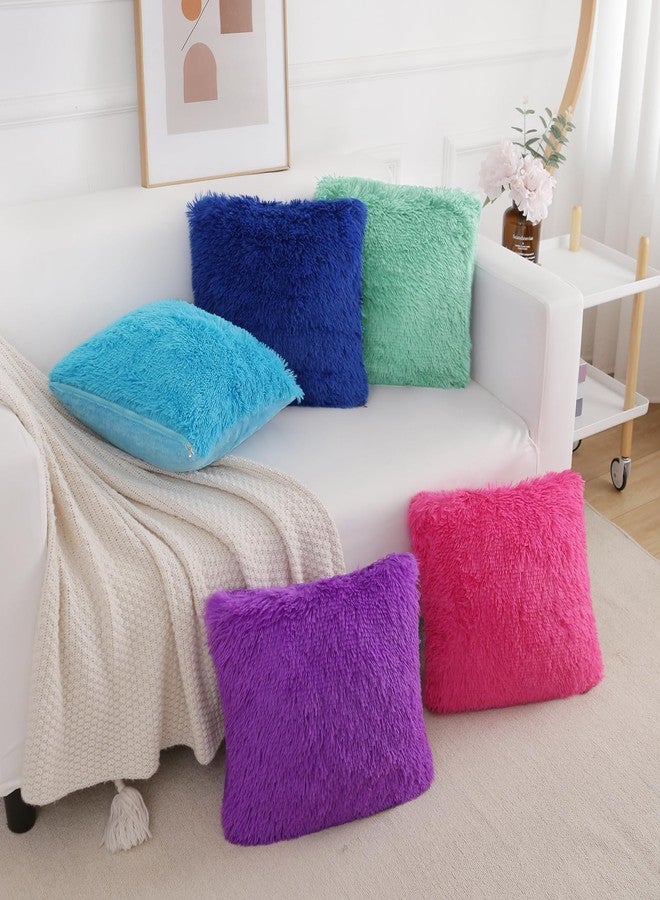 BBiggood Royal Blue Throw Pillows - Pack of 2 Luxury Soft Faux Fur Decorative Pillows, 18 x 18 Inch - Image 3