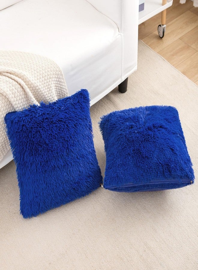 BBiggood Royal Blue Throw Pillows - Pack of 2 Luxury Soft Faux Fur Decorative Pillows, 18 x 18 Inch - Image 2