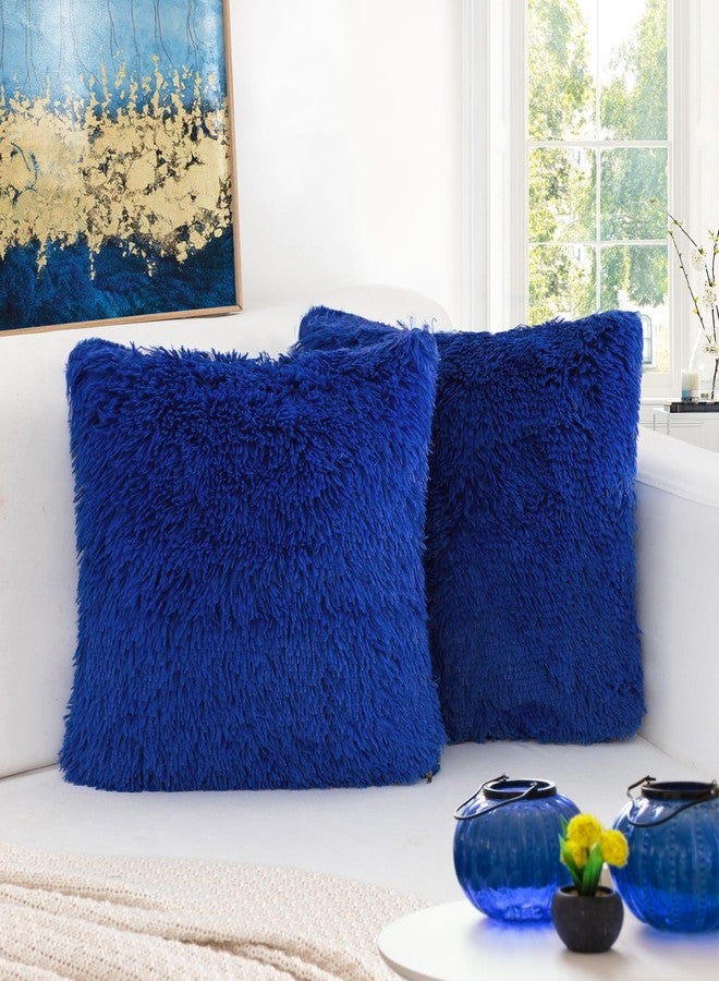 BBiggood Royal Blue Throw Pillows - Pack of 2 Luxury Soft Faux Fur Decorative Pillows, 18 x 18 Inch - Image 1