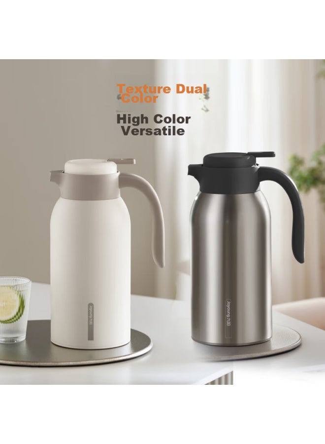 Joyoung Insulated Thermos, Household 304 Stainless Steel Inner Liner, Insulated Water Bottle, Home Warm Water Jug, Large Capacity 2lwf201, Natural Color - Image 3
