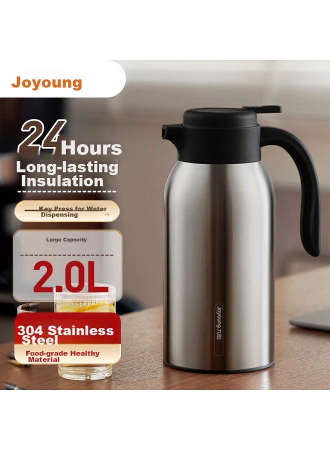 Joyoung Insulated Thermos, Household 304 Stainless Steel Inner Liner, Insulated Water Bottle, Home Warm Water Jug, Large Capacity 2lwf201, Natural Color - Image 2