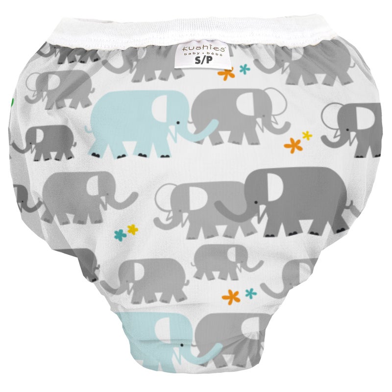 Kushies Baby Waterproof Training Pant (29-33 Pounds), White Elephants, Medium - Image 1