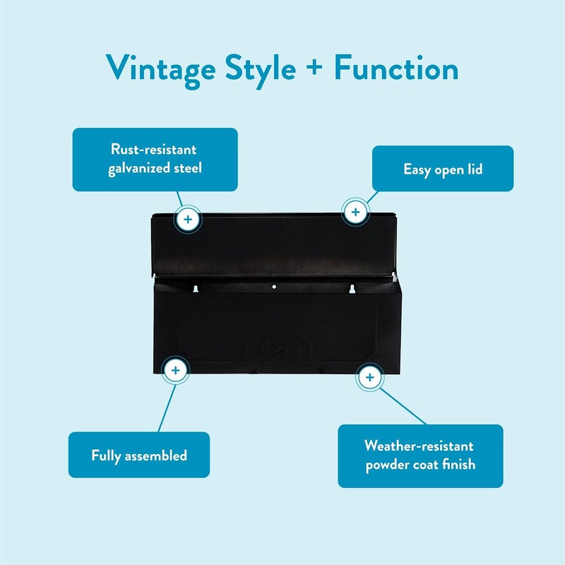 ARCHITECTURAL MAILBOXES Townhouse Galvanized Steel, Wall-Mount Mailbox, Black Small - Image 4
