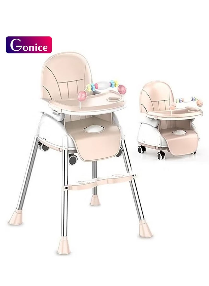 Gonice Baby High Chair 2 in 1 Feeding Table with Double Tray and Wheels Easy to Wash Foldable Chair  - Image 1