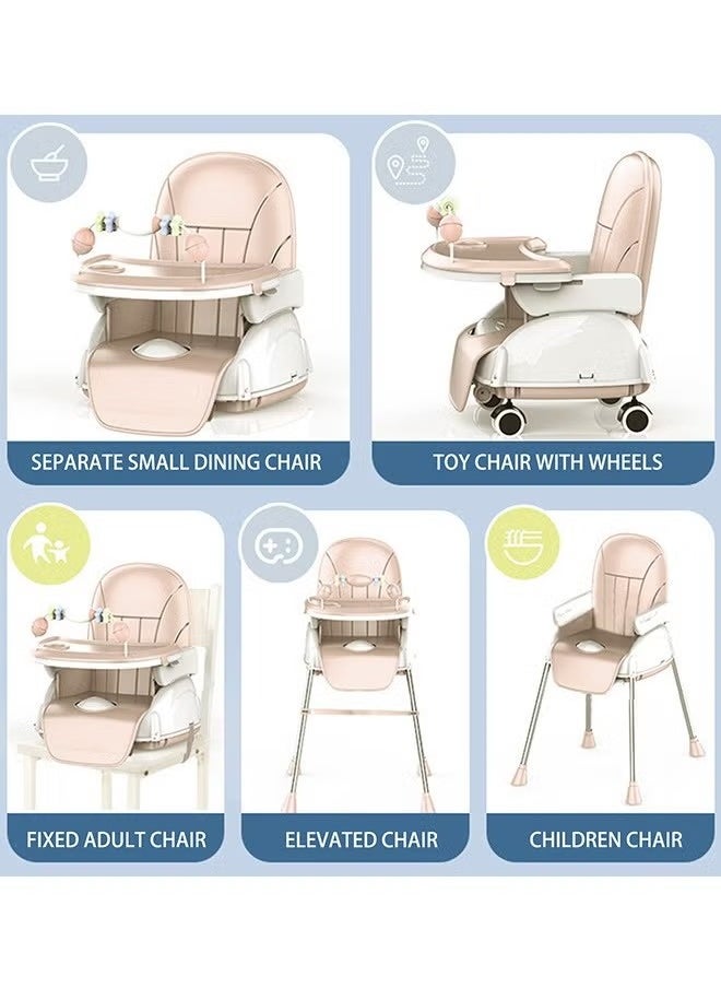 Gonice Baby High Chair 2 in 1 Feeding Table with Double Tray and Wheels Easy to Wash Foldable Chair  - Image 2