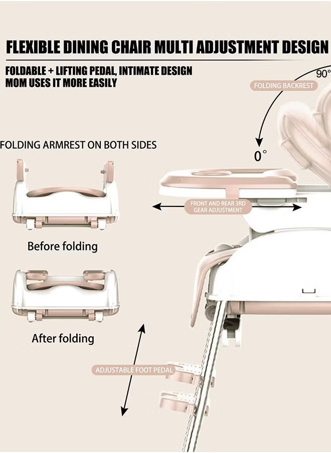 Gonice Baby High Chair 2 in 1 Feeding Table with Double Tray and Wheels Easy to Wash Foldable Chair  - Image 3