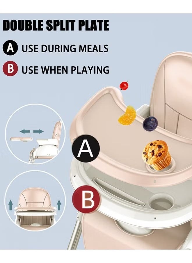 Gonice Baby High Chair 2 in 1 Feeding Table with Double Tray and Wheels Easy to Wash Foldable Chair  - Image 4