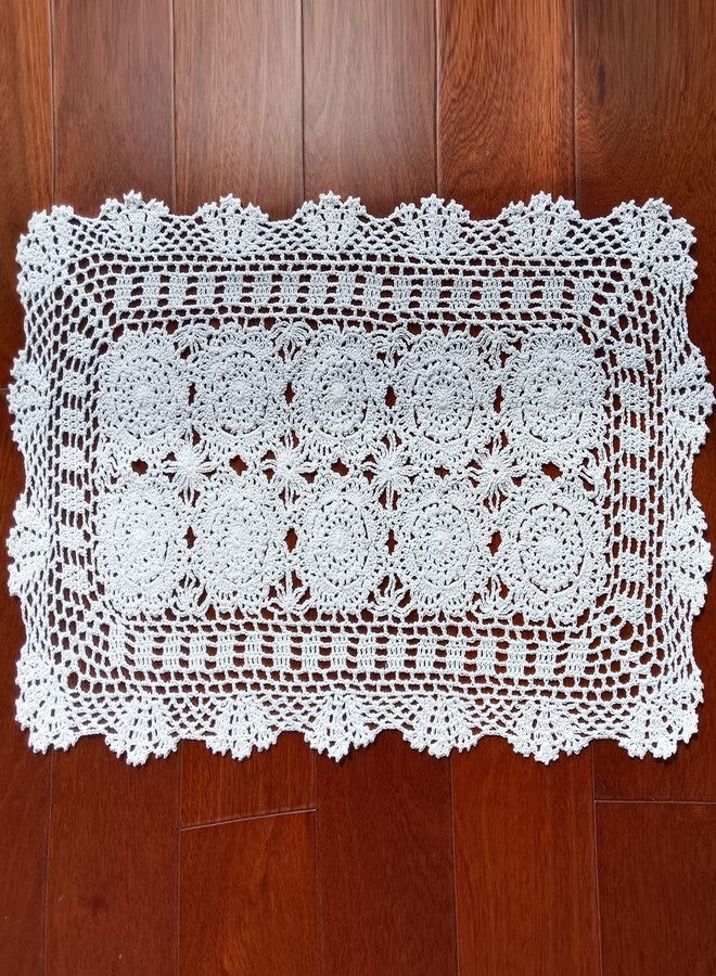 Phantomon Lace Table Runner Rectangular Floral Table Cover Cloth Handmade Crochet Floral Placemats 100% Cotton (Floral White, 15x28Inch) - Image 2