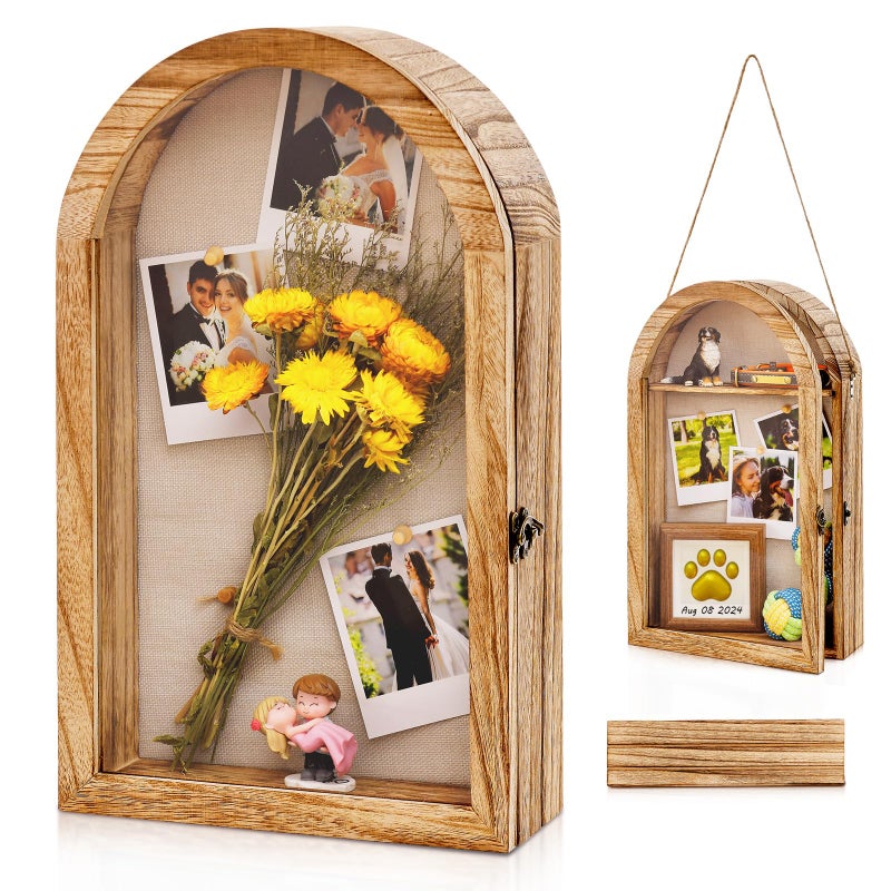 DGWJSU Shadow Box Frame 10x16 Large Shadow Boxes Display Cases with Linen Back and Removable Shelves, Picture Frame Wedding Bouquet Memorabilia Medals Photos Memory Box for Keepsakes, Carbonized Brown - Image 1