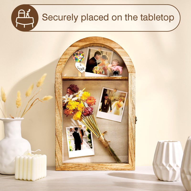 DGWJSU Shadow Box Frame 10x16 Large Shadow Boxes Display Cases with Linen Back and Removable Shelves, Picture Frame Wedding Bouquet Memorabilia Medals Photos Memory Box for Keepsakes, Carbonized Brown - Image 3