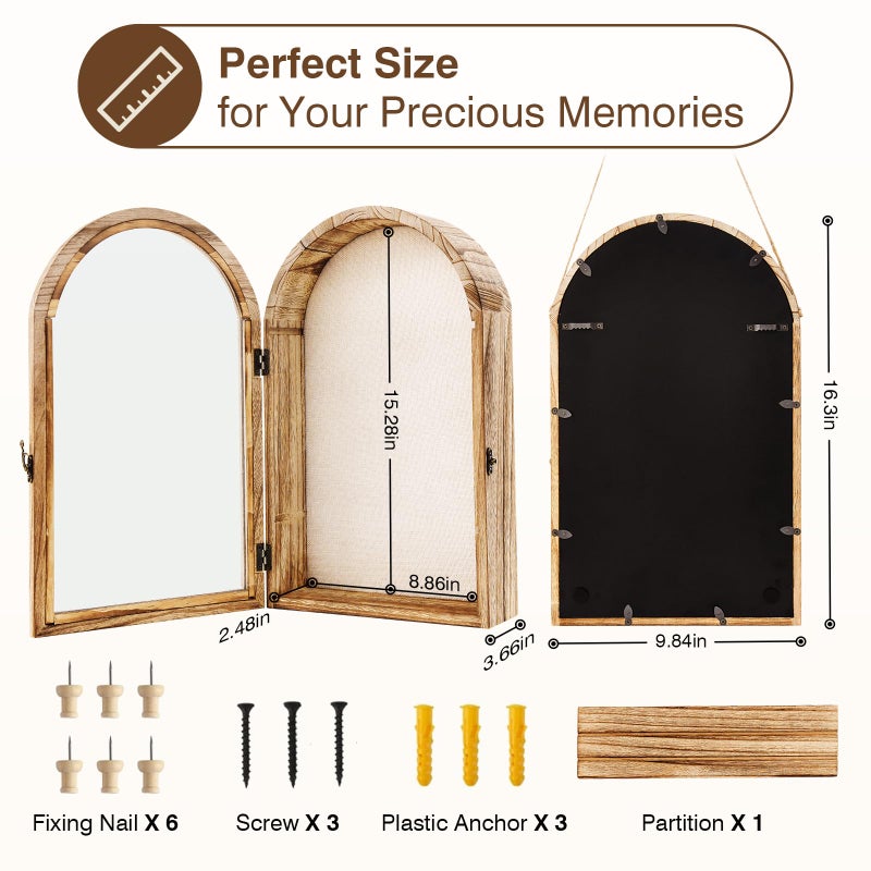 DGWJSU Shadow Box Frame 10x16 Large Shadow Boxes Display Cases with Linen Back and Removable Shelves, Picture Frame Wedding Bouquet Memorabilia Medals Photos Memory Box for Keepsakes, Carbonized Brown - Image 2