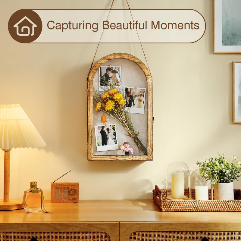 DGWJSU Shadow Box Frame 10x16 Large Shadow Boxes Display Cases with Linen Back and Removable Shelves, Picture Frame Wedding Bouquet Memorabilia Medals Photos Memory Box for Keepsakes, Carbonized Brown - Image 5