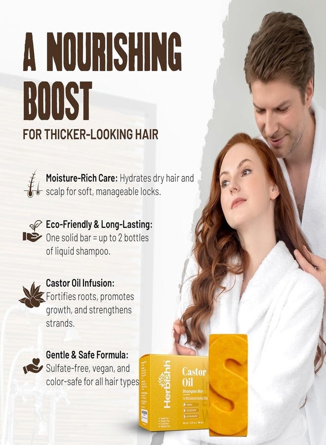 Herbishh Castor Oil Shampoo Bar – Nourishing Solid Shampoo Bar for Hair Growth & Thinning Hair – Castor Oil Shampoo Soap for Moisturized Scalp – Natural Soap 3.53 oz Pack of 4 - Image 3