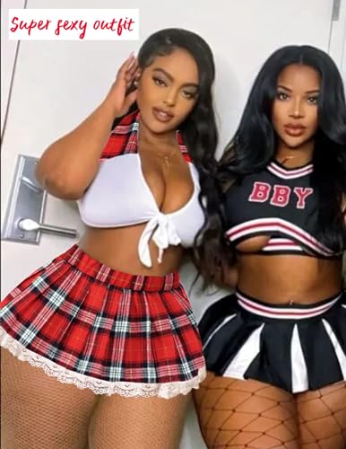 Avidlove Cosplay Lingerie for Women Sexy School Girl Outfit Role Playing Lingeri Set with Tie Top and Mini Skirt(White,XL) - Image 2