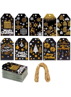 Generic 100 pieces christmas Gift label Tags, Kraft Paper Tag for Present Wrapping Hanging Labels with jute rope  - Image 1