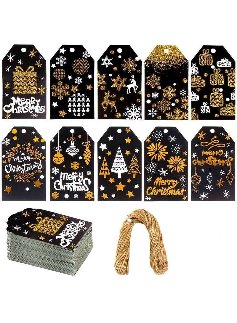 100 pieces christmas Gift label Tags, Kraft Paper Tag for Present Wrapping Hanging Labels with jute rope - Image 1