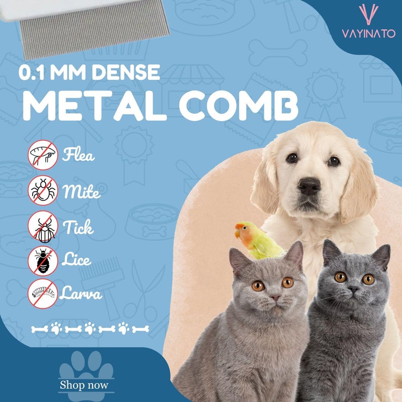 VAYINATO® Stainless Steel Needle Flea Comb for Cats & Dogs - Removes Tangles, Knots & Tear Stains, Fleas, Ticks | Durable PP Material, Effective Beauty And Hair Removal Tool (Small) - Image 2