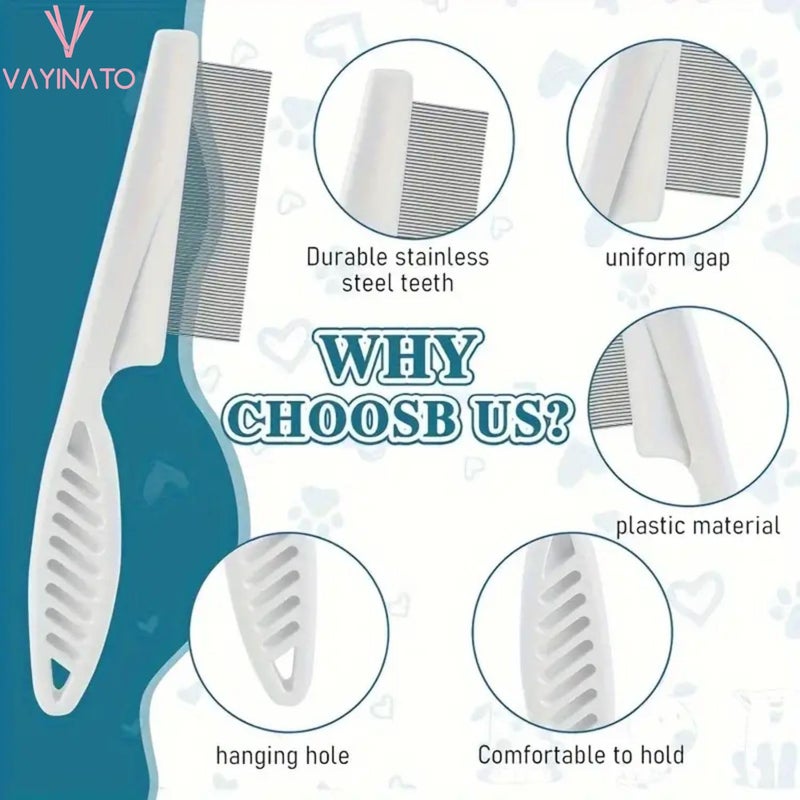 VAYINATO® Stainless Steel Needle Flea Comb for Cats & Dogs - Removes Tangles, Knots & Tear Stains, Fleas, Ticks | Durable PP Material, Effective Beauty And Hair Removal Tool (Small) - Image 5