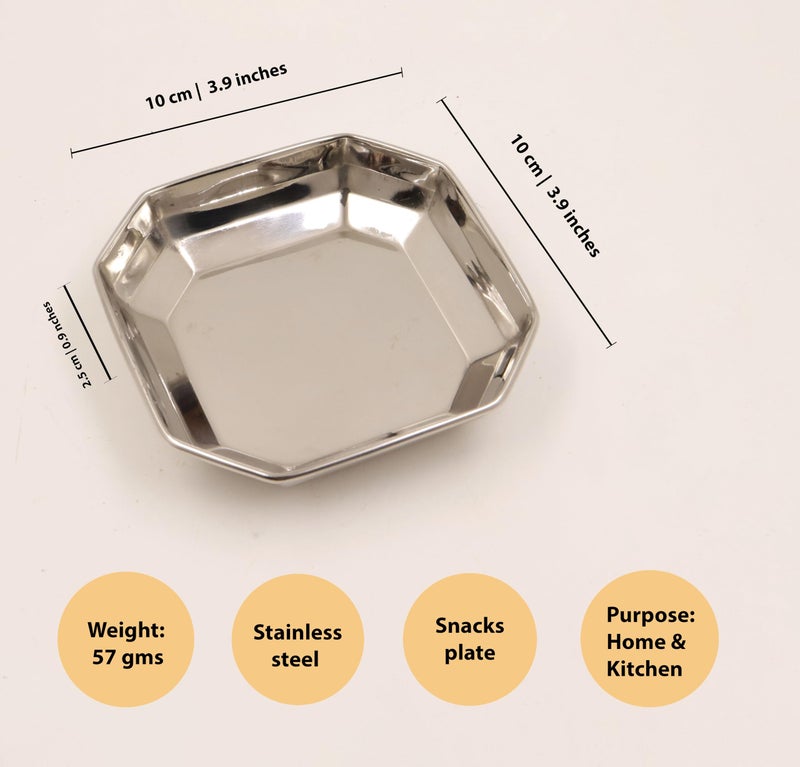Spillbox Stainless Steel Halwa Plates|Quarter Plates| Octogon Snack Plate |Nasta Plate| Dessert Plate Set| Side Dish |Mirror Finish| BPA Free[Weight:50gm] (Octogon Plate-6) - Image 5