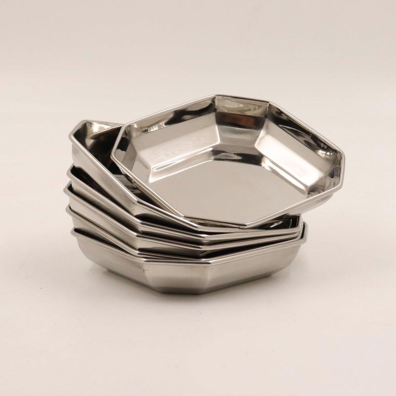 Spillbox Stainless Steel Halwa Plates|Quarter Plates| Octogon Snack Plate |Nasta Plate| Dessert Plate Set| Side Dish |Mirror Finish| BPA Free[Weight:50gm] (Octogon Plate-6) - Image 4