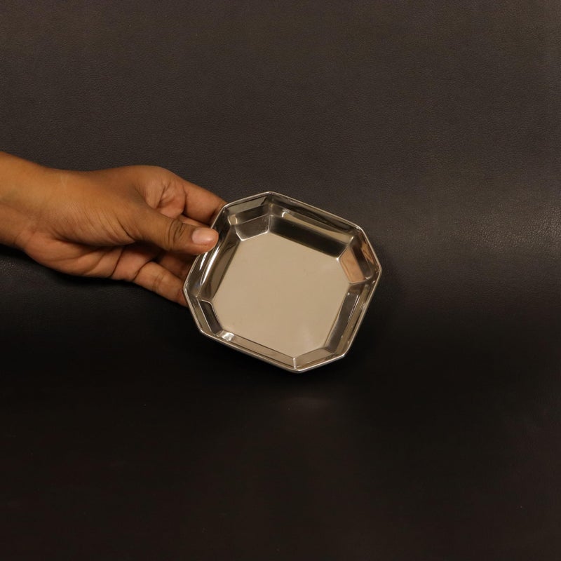 Spillbox Stainless Steel Halwa Plates|Quarter Plates| Octogon Snack Plate |Nasta Plate| Dessert Plate Set| Side Dish |Mirror Finish| BPA Free[Weight:50gm] (Octogon Plate-6) - Image 2