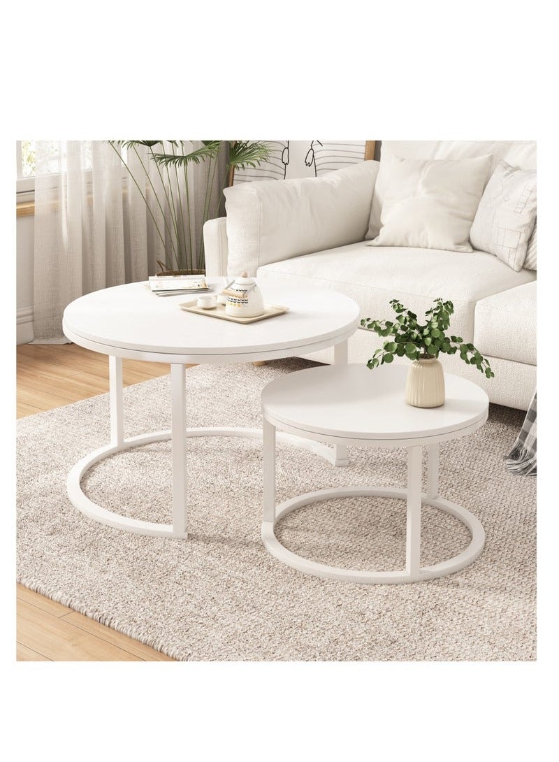 JOGAMS Round Nesting Coffee Table, Modern Decorative Coffee Center Table Set of 2, Sintered Stone Coffee Table for Living Room with Sturdy Metal Frame  - Image 1