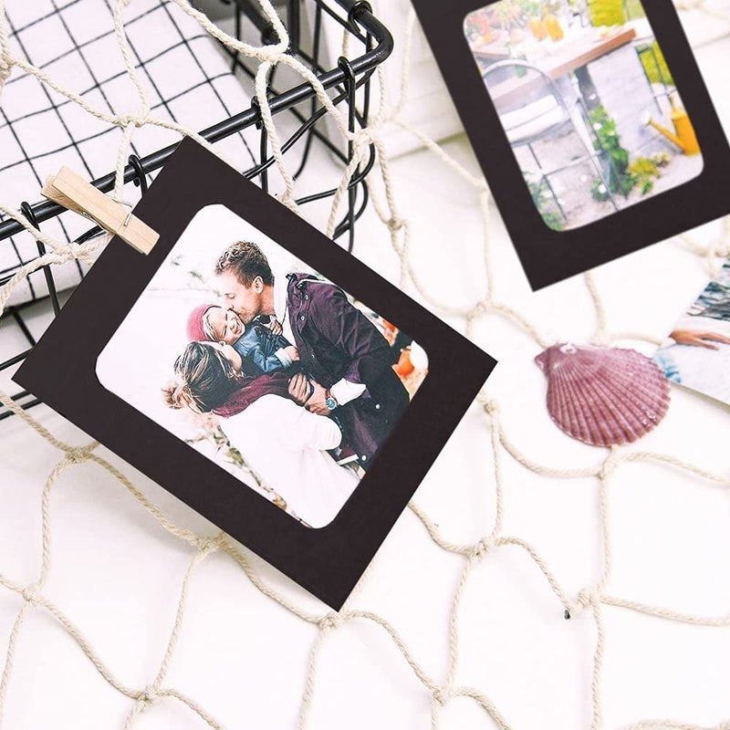 INFIPRISES Photo Hanging Display Fishing Net Picture Frame with 50 Led Fairy String Light, 20 Black Hanging Display Paper Photo Frame and 20 Wooden Clothespins, Wall Decoration Collage Photo Picture Frame (Net Size: 150x150cm, Light Size: 5 Mtr) - Image 4