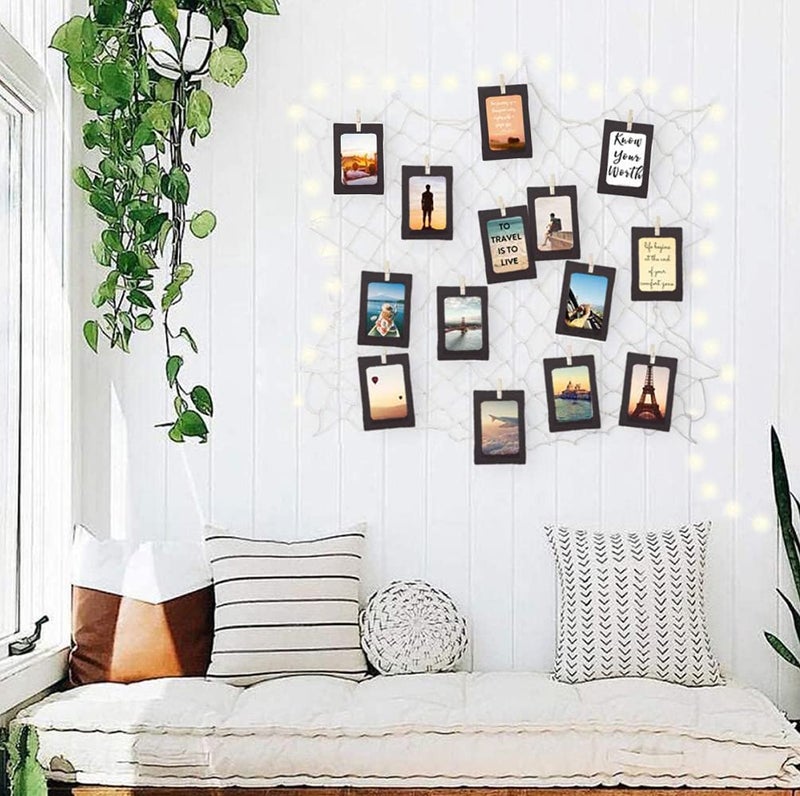 INFIPRISES Photo Hanging Display Fishing Net Picture Frame with 50 Led Fairy String Light, 20 Black Hanging Display Paper Photo Frame and 20 Wooden Clothespins, Wall Decoration Collage Photo Picture Frame (Net Size: 150x150cm, Light Size: 5 Mtr) - Image 2