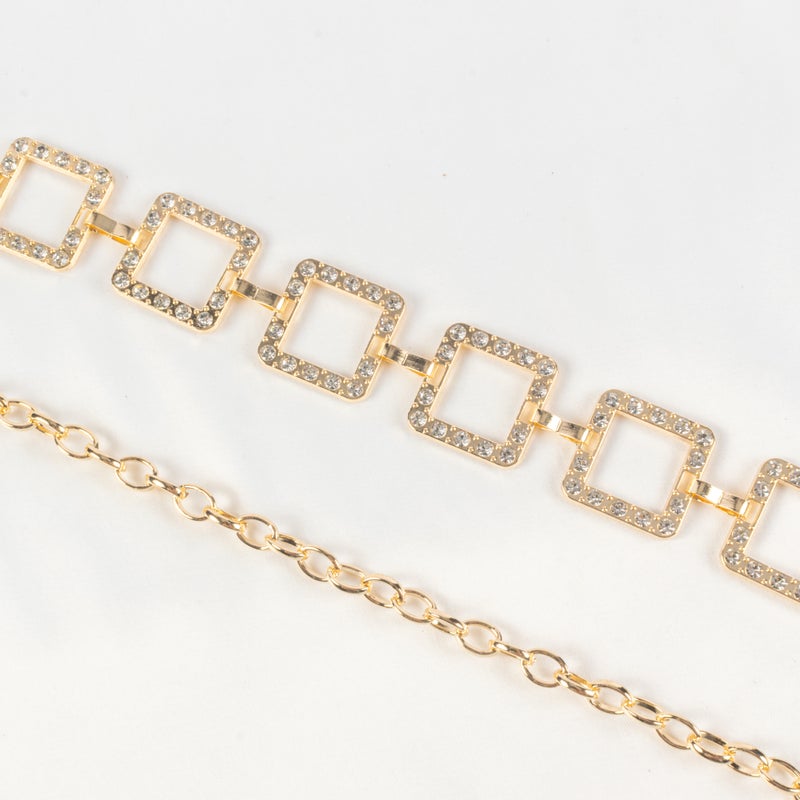 حزام وسط معدن حريمي ذهبي مرصع بفصوص الزيركون - Image 3