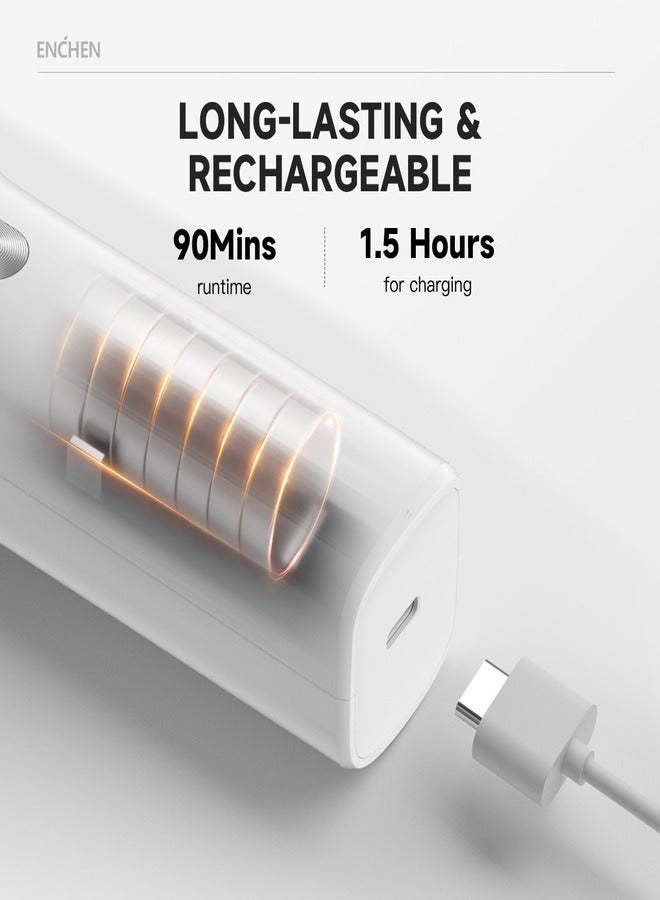 ENCHEN BOOST Hair Trimmer – Professional Cordless Hair Trimmer for Men, Kids & Seniors, Ceramic Blade, USB Type-C Fast Charging, Quiet Motor, Beard Trimmer - White - Image 4