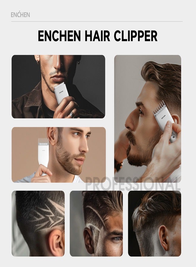 ENCHEN BOOST Hair Trimmer – Professional Cordless Hair Trimmer for Men, Kids & Seniors, Ceramic Blade, USB Type-C Fast Charging, Quiet Motor, Beard Trimmer - White - Image 3