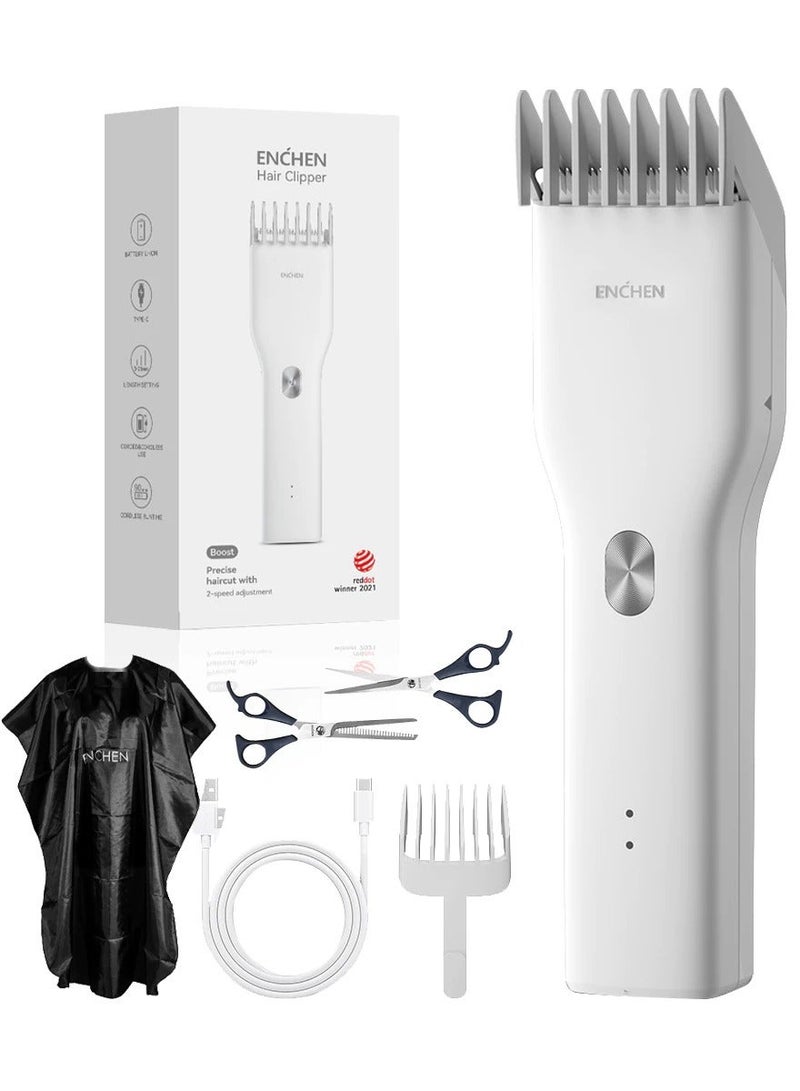 ENCHEN BOOST Hair Trimmer – Professional Cordless Hair Trimmer for Men, Kids & Seniors, Ceramic Blade, USB Type-C Fast Charging, Quiet Motor, Beard Trimmer - White - Image 2