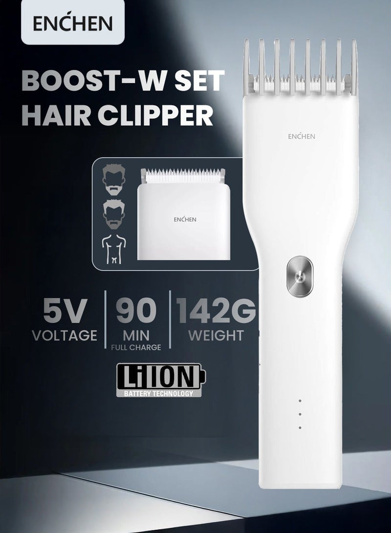 ENCHEN BOOST Hair Trimmer – Professional Cordless Hair Trimmer for Men, Kids & Seniors, Ceramic Blade, USB Type-C Fast Charging, Quiet Motor, Beard Trimmer - White - Image 2