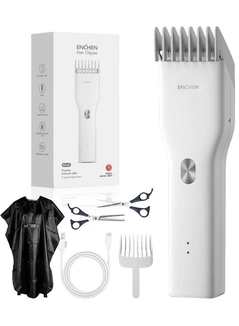 ENCHEN BOOST Hair Trimmer – Professional Cordless Hair Trimmer for Men, Kids & Seniors, Ceramic Blade, USB Type-C Fast Charging, Quiet Motor, Beard Trimmer - White - Image 1