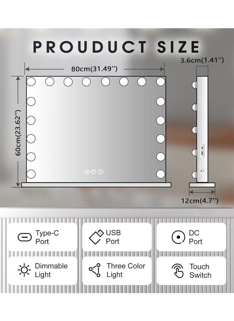 DANIM - Vanity Mirror With 18 LED Lights Bluetooth Music USB & Type C Ports Hollywood Makeup Mirror Lighted Dimmable 10X Magnification 3 Colors Mode Touch Control - Image 1