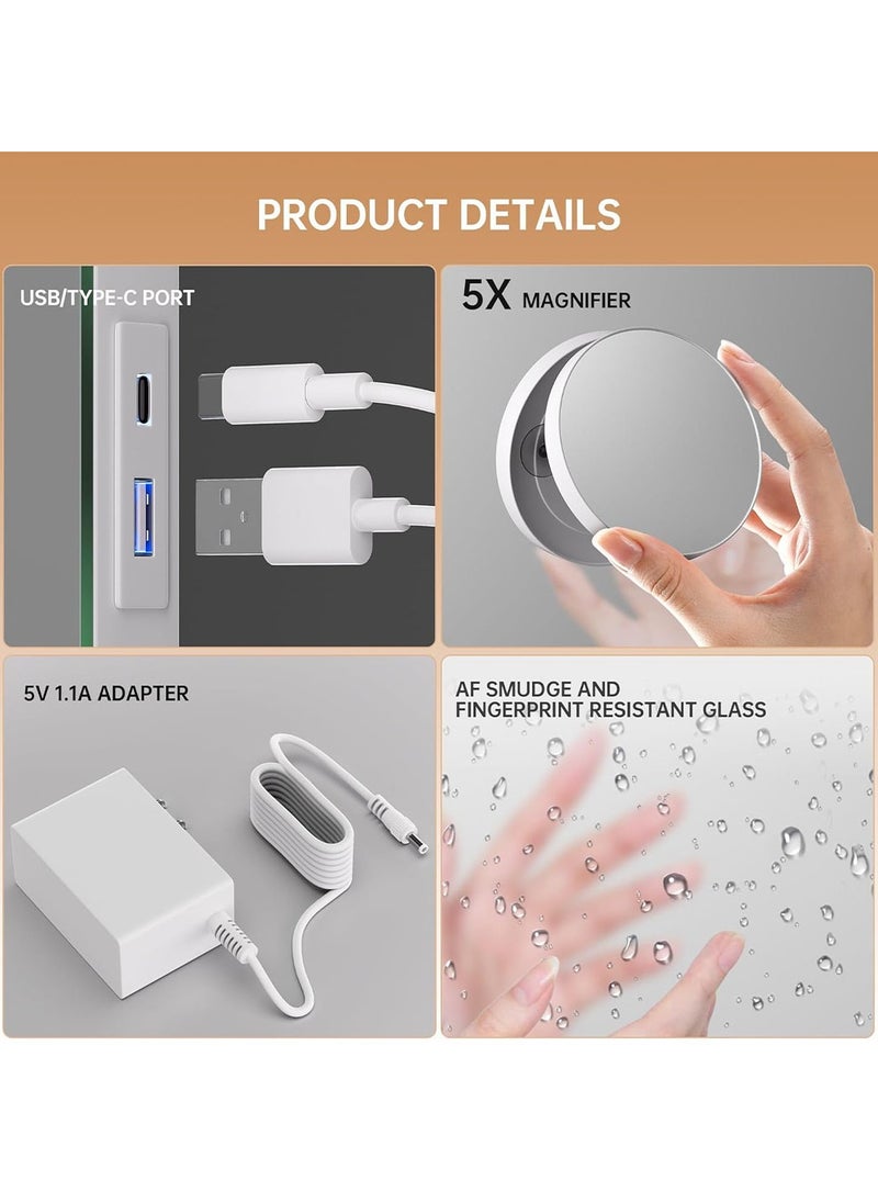 DANIM - Vanity Mirror With 18 LED Lights Bluetooth Music USB & Type C Ports Hollywood Makeup Mirror Lighted Dimmable 10X Magnification 3 Colors Mode Touch Control - Image 1