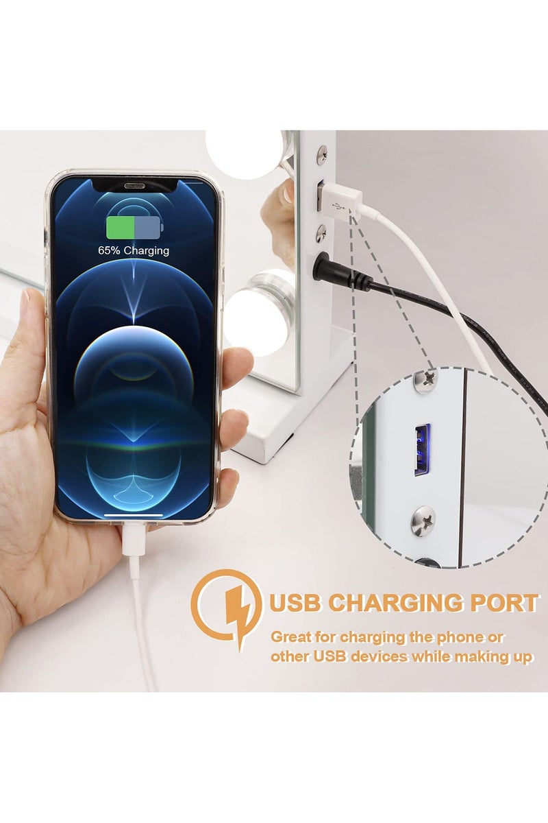 دانم مرآة زينة مزودة بـ 18 مصباح LED وموسيقى بلوتوث ومنفذ USB ومرآة مكياج هوليوود مزودة بإضاءة قابلة للتعتيم وتكبير 10 مرات ووضع 3 ألوان والتحكم باللمس  - Image 5