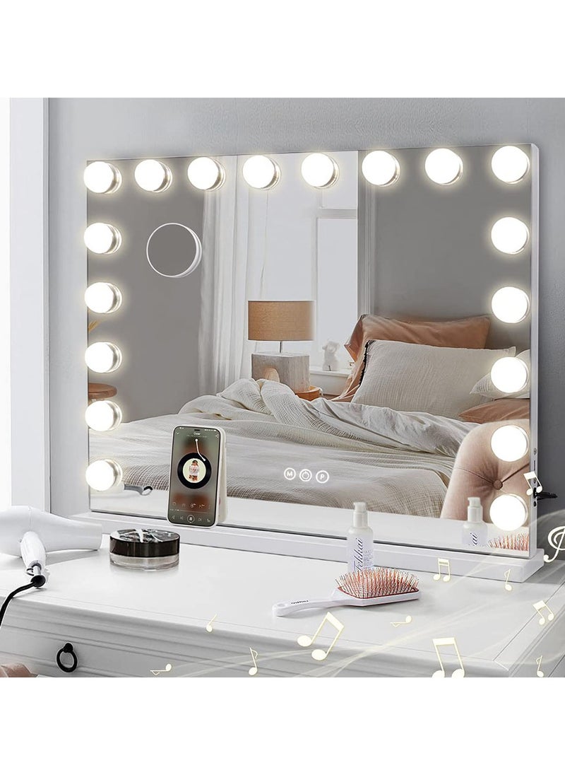 DANIM - Vanity Mirror With 18 LED Lights Bluetooth Music USB & Type C Ports Hollywood Makeup Mirror Lighted Dimmable 10X Magnification 3 Colors Mode Touch Control - Image 1