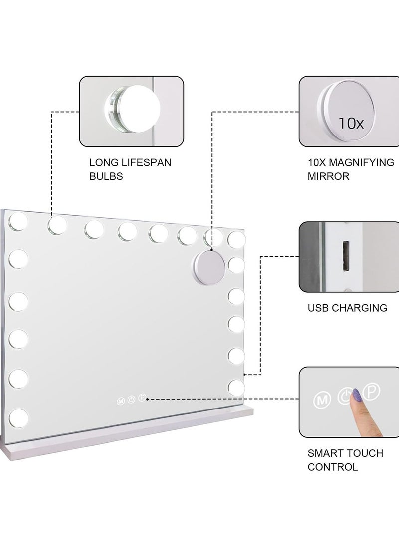 DANIM - Vanity Mirror With 18 LED Lights Bluetooth Music USB & Type C Ports Hollywood Makeup Mirror Lighted Dimmable 10X Magnification 3 Colors Mode Touch Control - Image 1