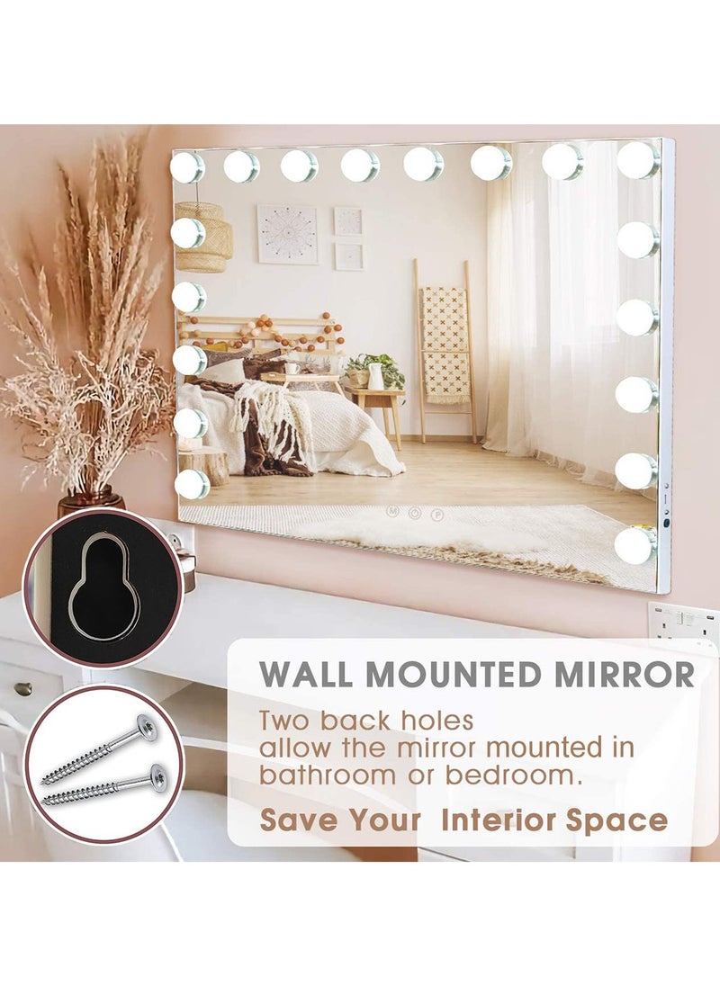 DANIM - Vanity Mirror With 18 LED Lights Bluetooth Music USB & Type C Ports Hollywood Makeup Mirror Lighted Dimmable 10X Magnification 3 Colors Mode Touch Control - Image 1