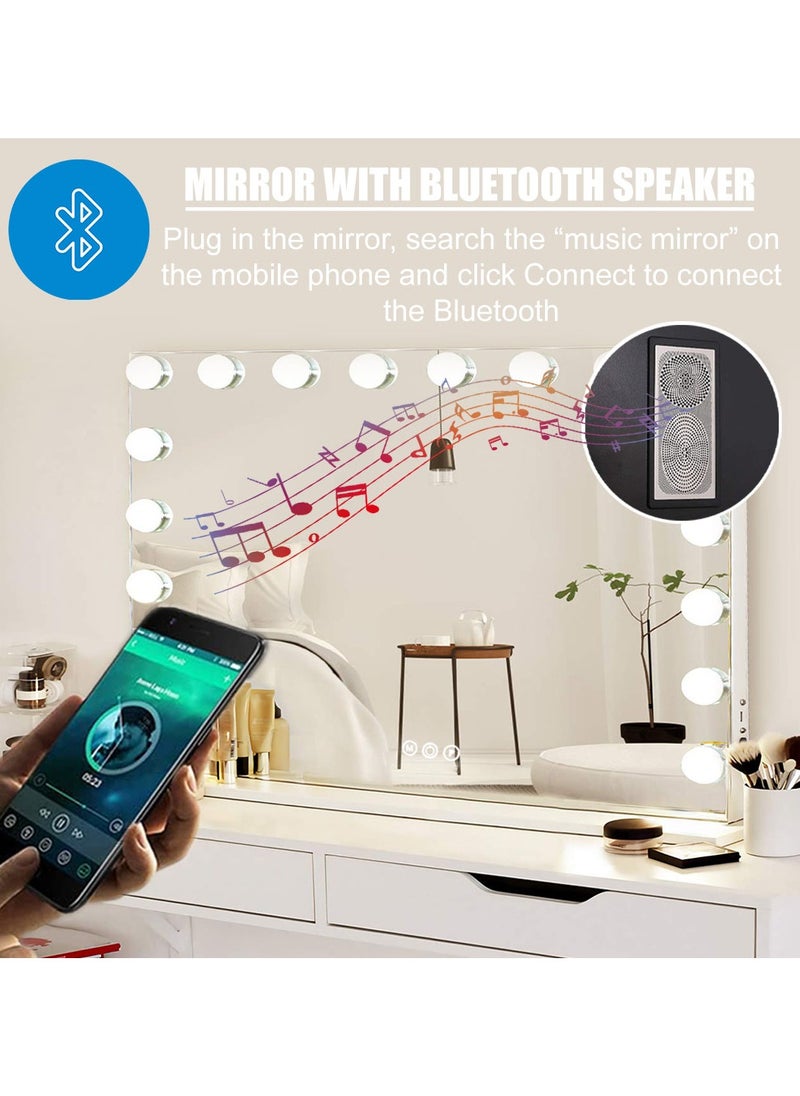 DANIM - Vanity Mirror With 18 LED Lights Bluetooth Music USB & Type C Ports Hollywood Makeup Mirror Lighted Dimmable 10X Magnification 3 Colors Mode Touch Control - Image 1