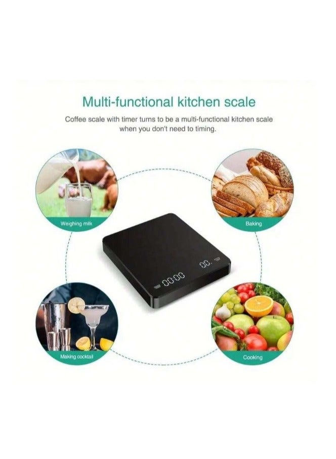 Smart Rechargeable digital kitchen scale with beep sound from 1 gram to 3 kilograms, 15*13 cm, black - Image 1