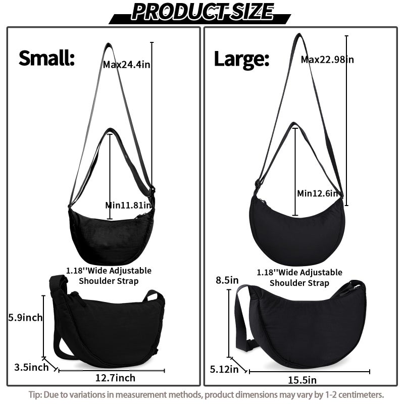 EVGLOW Nylon Crescent Crossbody Bag for Women Trendy Men,Large Travel Sling Bag Hobo,Lightweight Shoulder Bag with Zipper Adjustable Strap,Round Soft Shoulder Pouch Bag for Everyday Use(Large Black) - Image 3