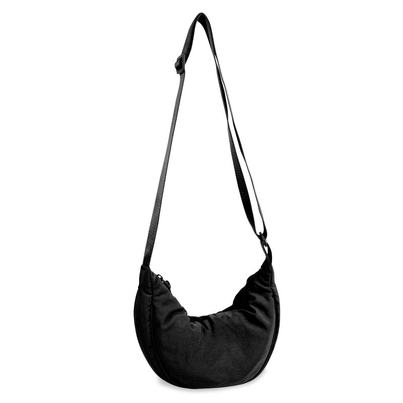 EVGLOW Nylon Crescent Crossbody Bag for Women Trendy Men,Large Travel Sling Bag Hobo,Lightweight Shoulder Bag with Zipper Adjustable Strap,Round Soft Shoulder Pouch Bag for Everyday Use(Large Black) - Image 1