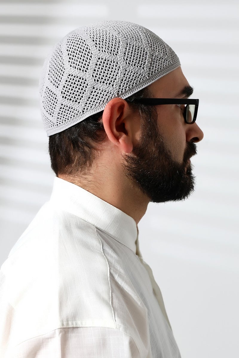 ihvanonline Machine Knitted Lace Detailed Prayer Cap Gray - Image 4