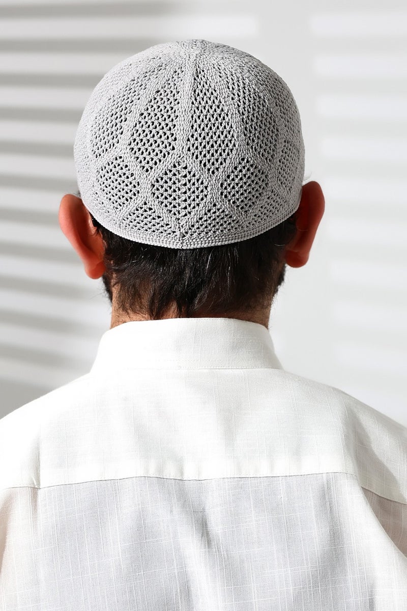 ihvanonline Machine Knitted Lace Detailed Prayer Cap Gray - Image 5