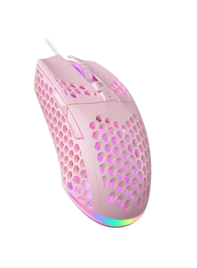 SOLAKAKA SM900 Gaming Mouse Wired with RGB,Honeycomb Shell,12800 DPI Wired Gaming Mouse with Buttons,Computer Mouse for Laptop/PC,Pink - Image 1
