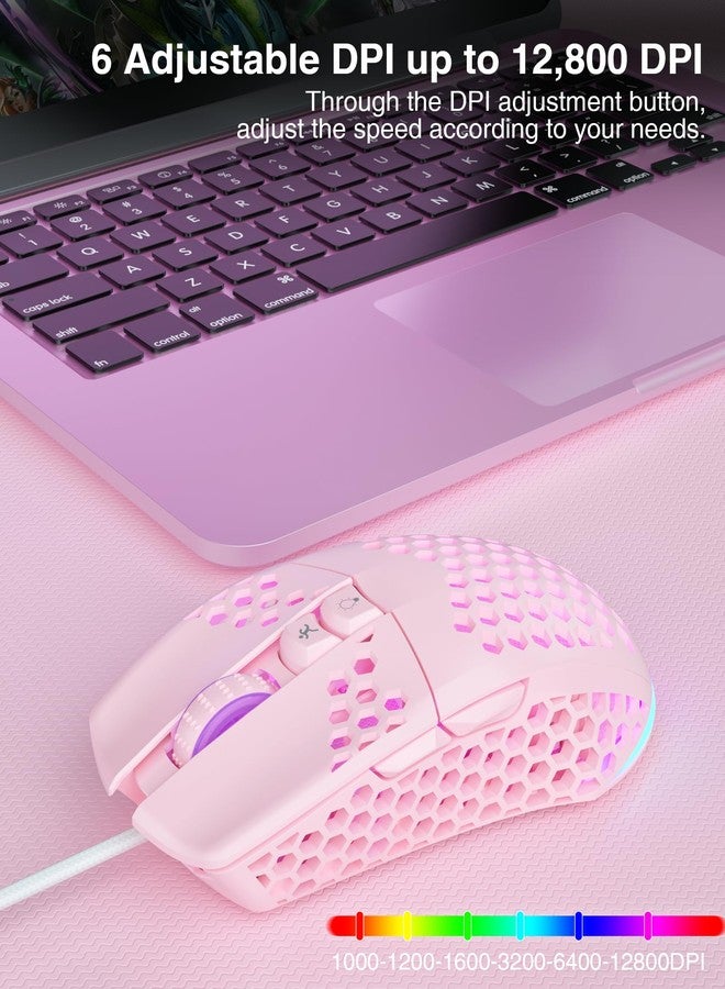 SOLAKAKA SM900 Gaming Mouse Wired with RGB,Honeycomb Shell,12800 DPI Wired Gaming Mouse with Buttons,Computer Mouse for Laptop/PC,Pink - Image 3