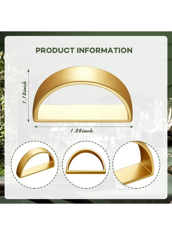 Chengu 100 Pcs Stainless Steel Napkin Rings Festival Metal Napkin Ring Holders Modern Serviette Buckles Metallic Adornment for Table Settings Kitchen Dinner Party Wedding (Matte Gold Semicircle)  - Image 2